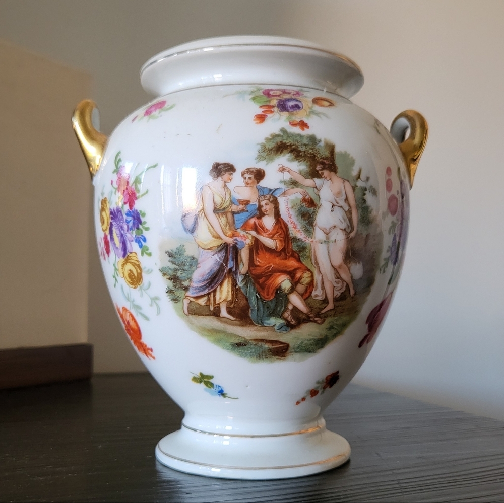 Vintage Victoria China Czechoslovakia Pottery Vase Urn Grecian Ladies